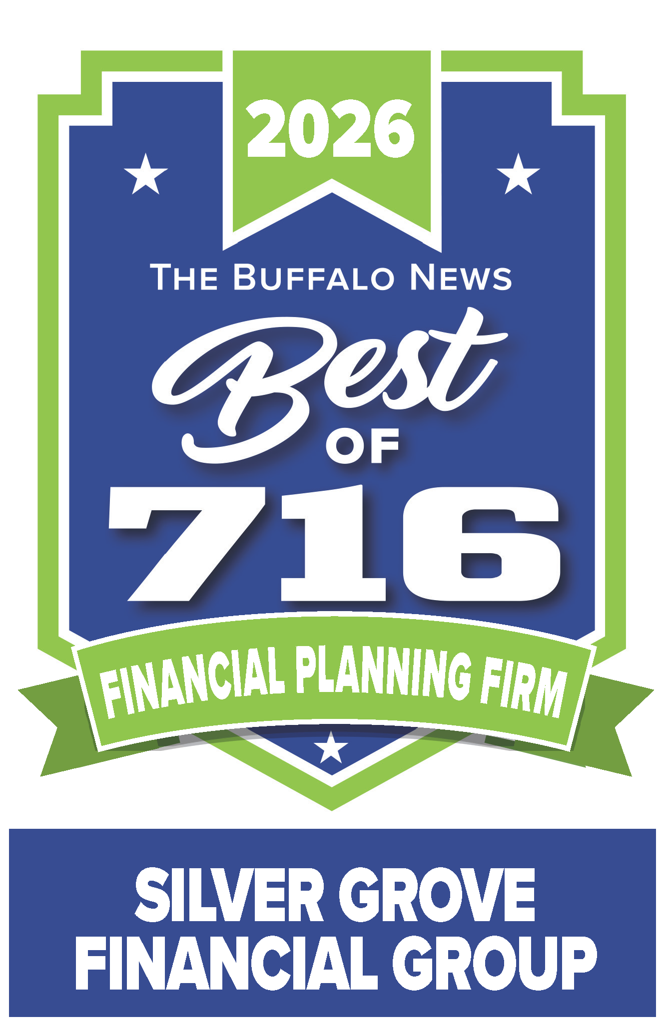 2026 Best of 716 award badge from The Buffalo News, naming Silver Grove Financial Group a Financial Planning Firm winner